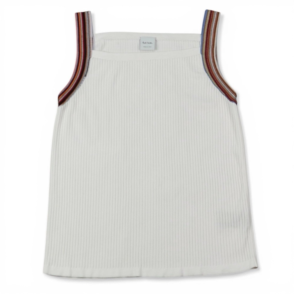 Paul Smith Signature Stripe Rib Knit Tank Top Womens XL Cream Made‎ In Italy